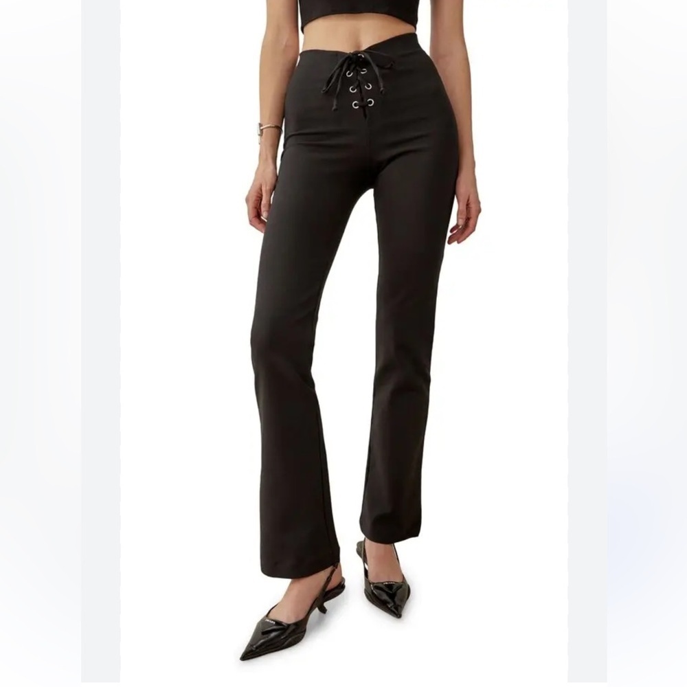 Reformation Len Lace-Up Flare Pants in Black